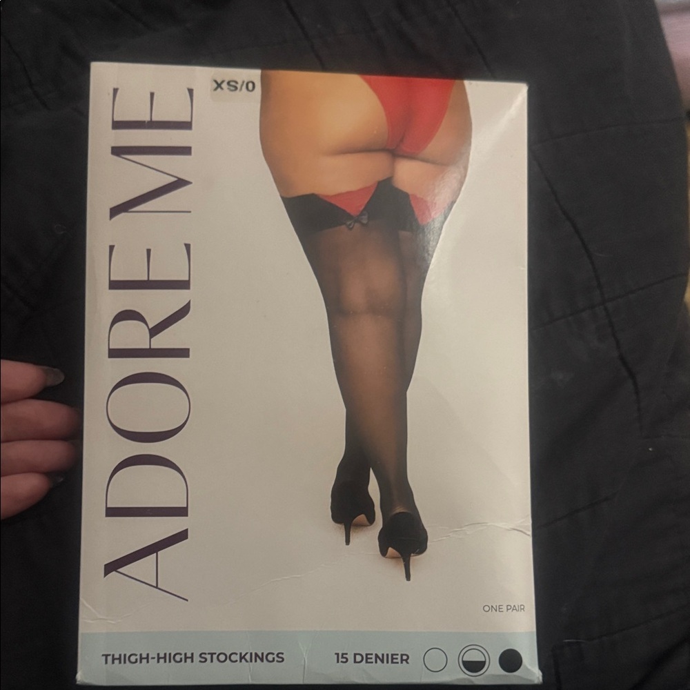 Adore Me Black and Red Thigh-High Stockings